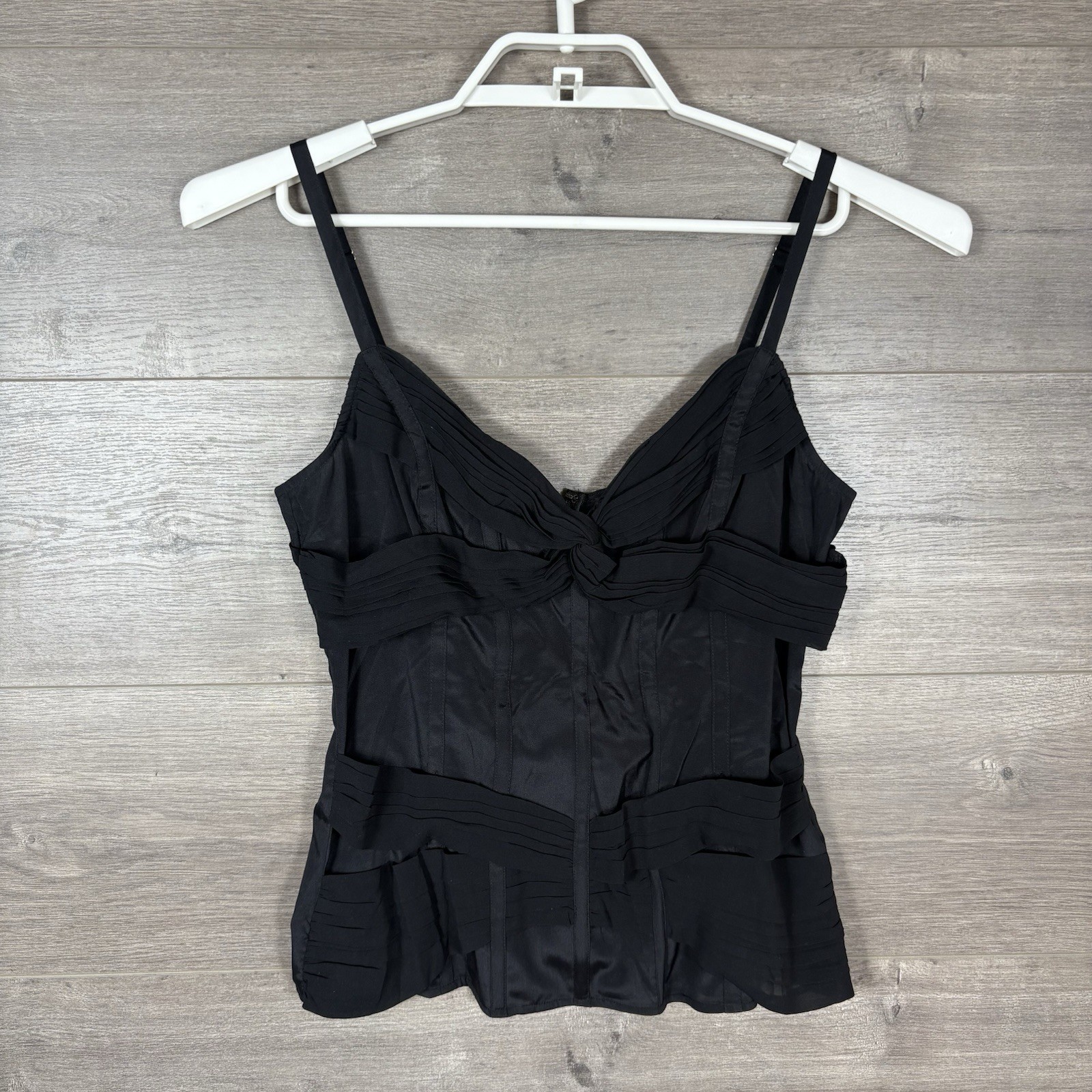 Bebe Women\'s Size Medium Silk Corset Camisole Tank Spaghetti Strap Black