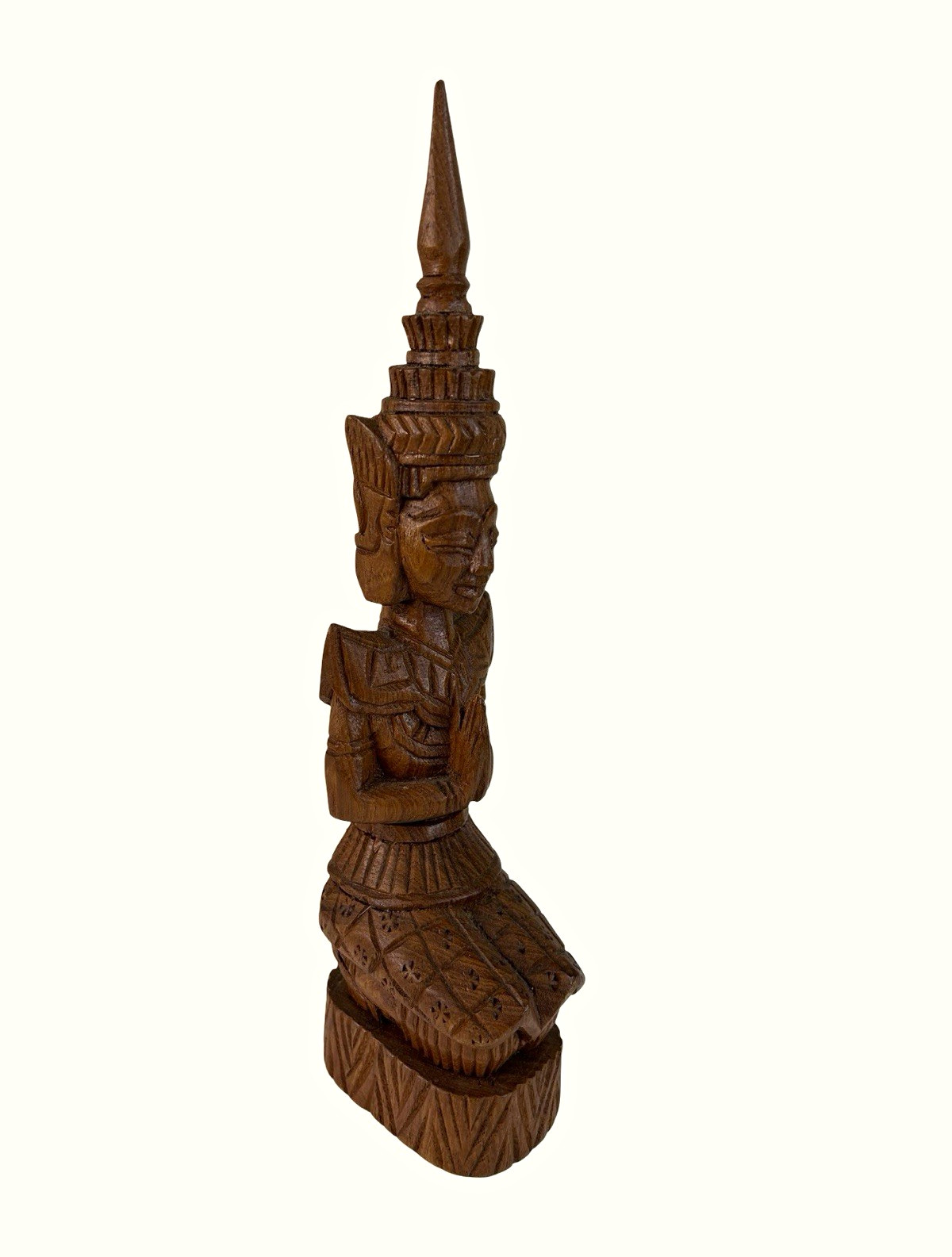 Vintage Carved Wood Thai Buddhist Theppanom Statue 12” chip on hat-see pic