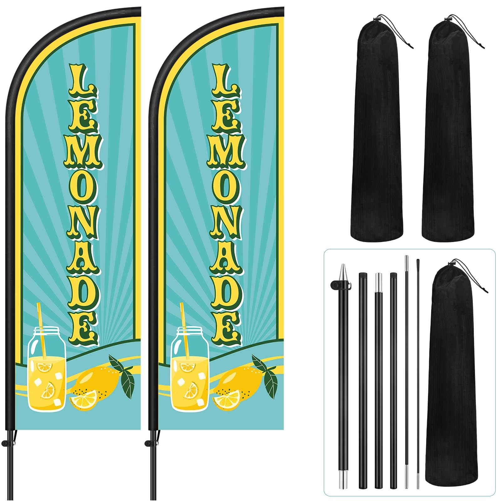 Remagr 2 Pack Lemonade Feather Flag 7 ft Advertising Swooper Flag Sign Windless