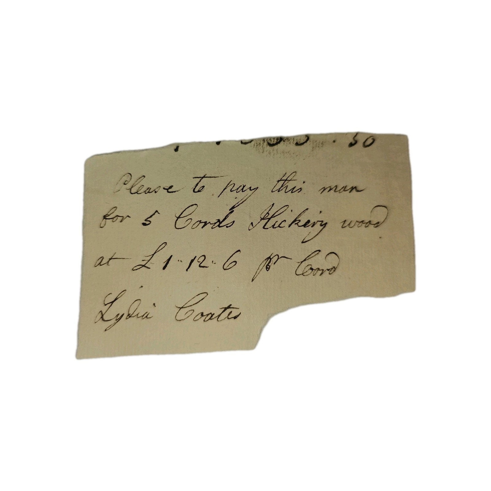 c.1780–1800 Lydia Coates Signed Quaker Payment Note – 5 Cords Hickory Wood Rare