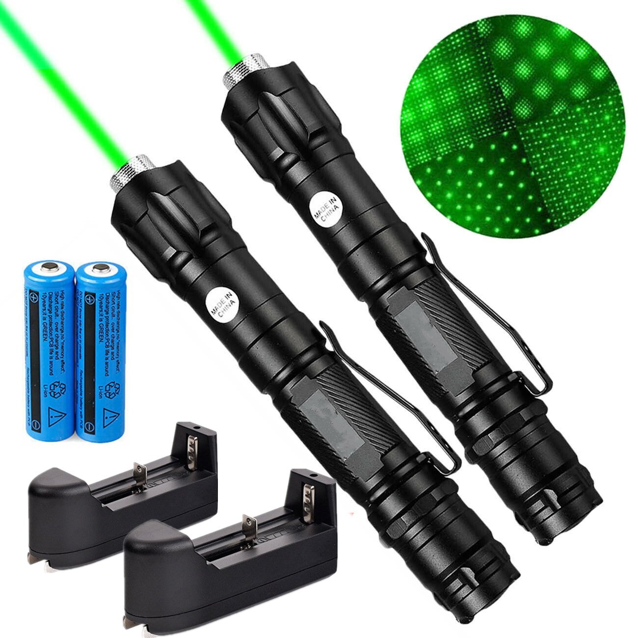 2x 990miles Green Laser Pointer Pen Star Pattern Visible Beam Rechargeable Lazer