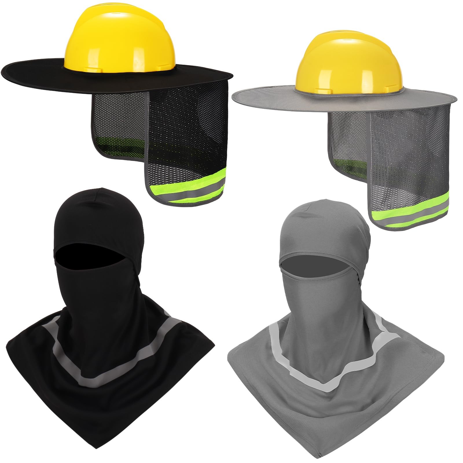 4 Pcs Hard Hat Sun Shade Full Brim Mesh Balaclava Neck Sun Protection 2 Pack