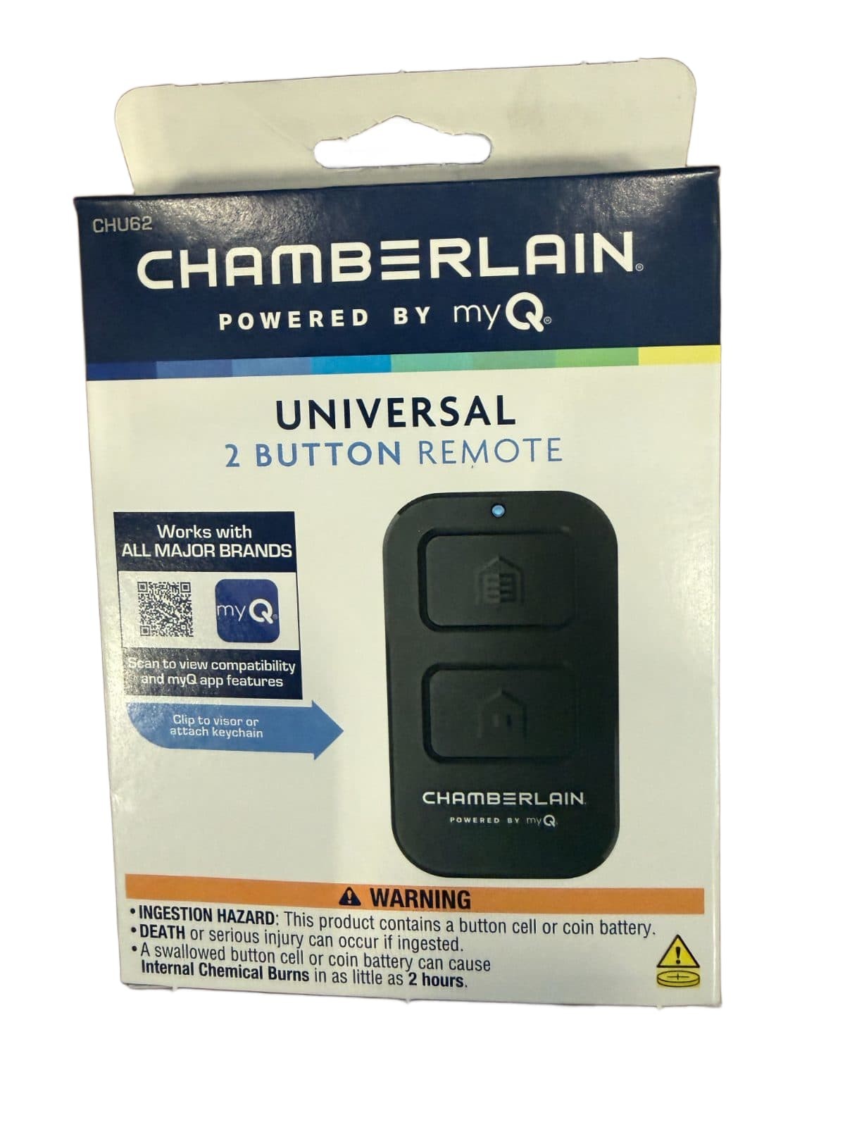 Chamberlain CHU62 Universal 2 Button Garage Door Remote myQ Visor Clip NEW