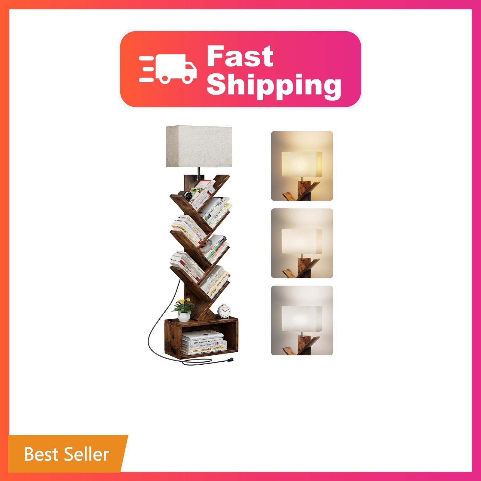 Evermagin 6 Tier Tree Bookshelf, Rustic Brown Standard Evermagin 6 Tier Tree Bookshelf, Rustic Brown Standard