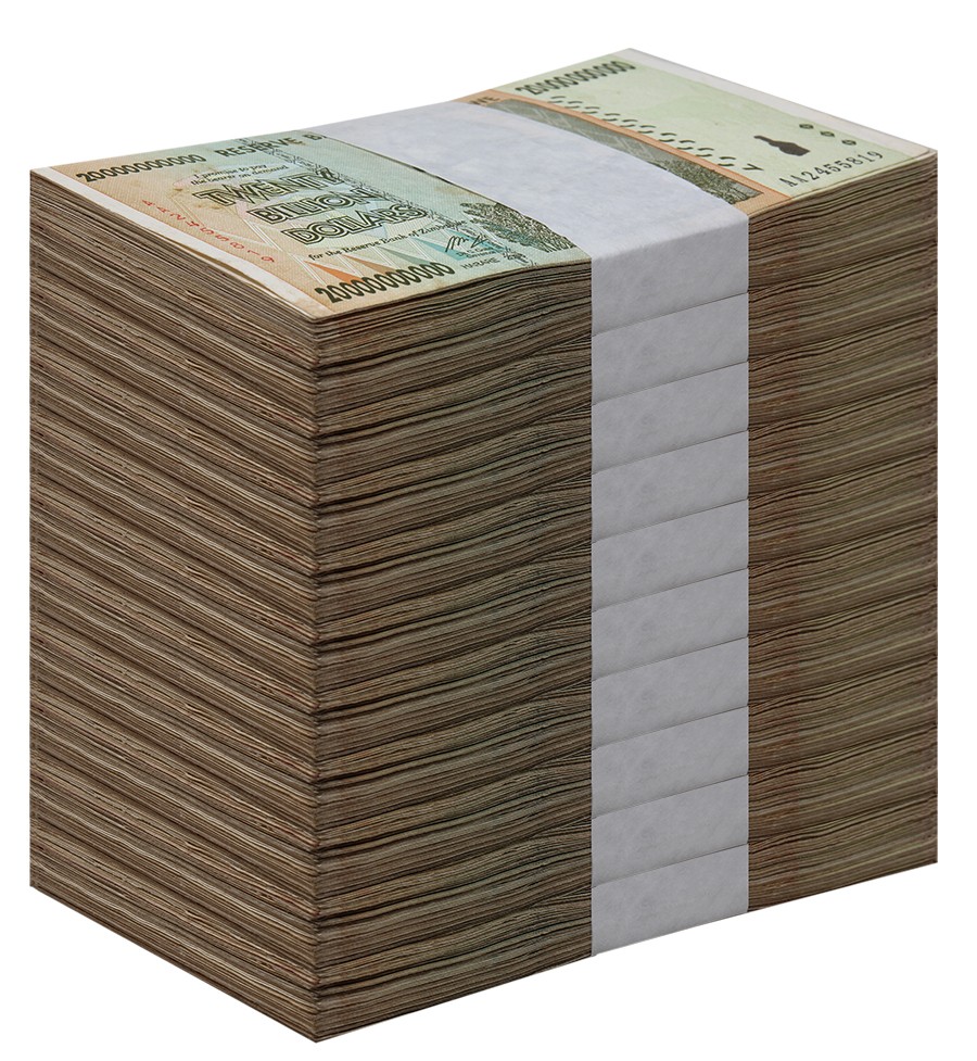 Zimbabwe 20 Billion Dollars, 2008, P-86, Used X 1000 PCS Brick Zimbabwe 20 Billion Dollars, 2008, P-86, Used X 1000 PCS Brick