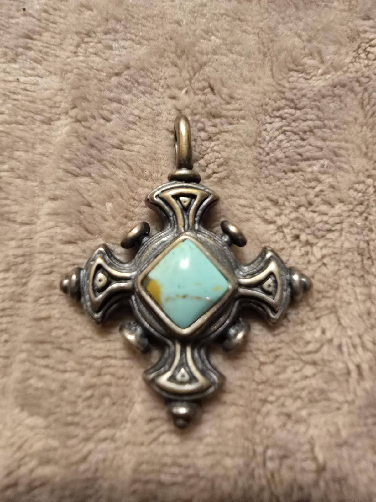 Sterling Silver Native American Turquoise Cross Pendant 