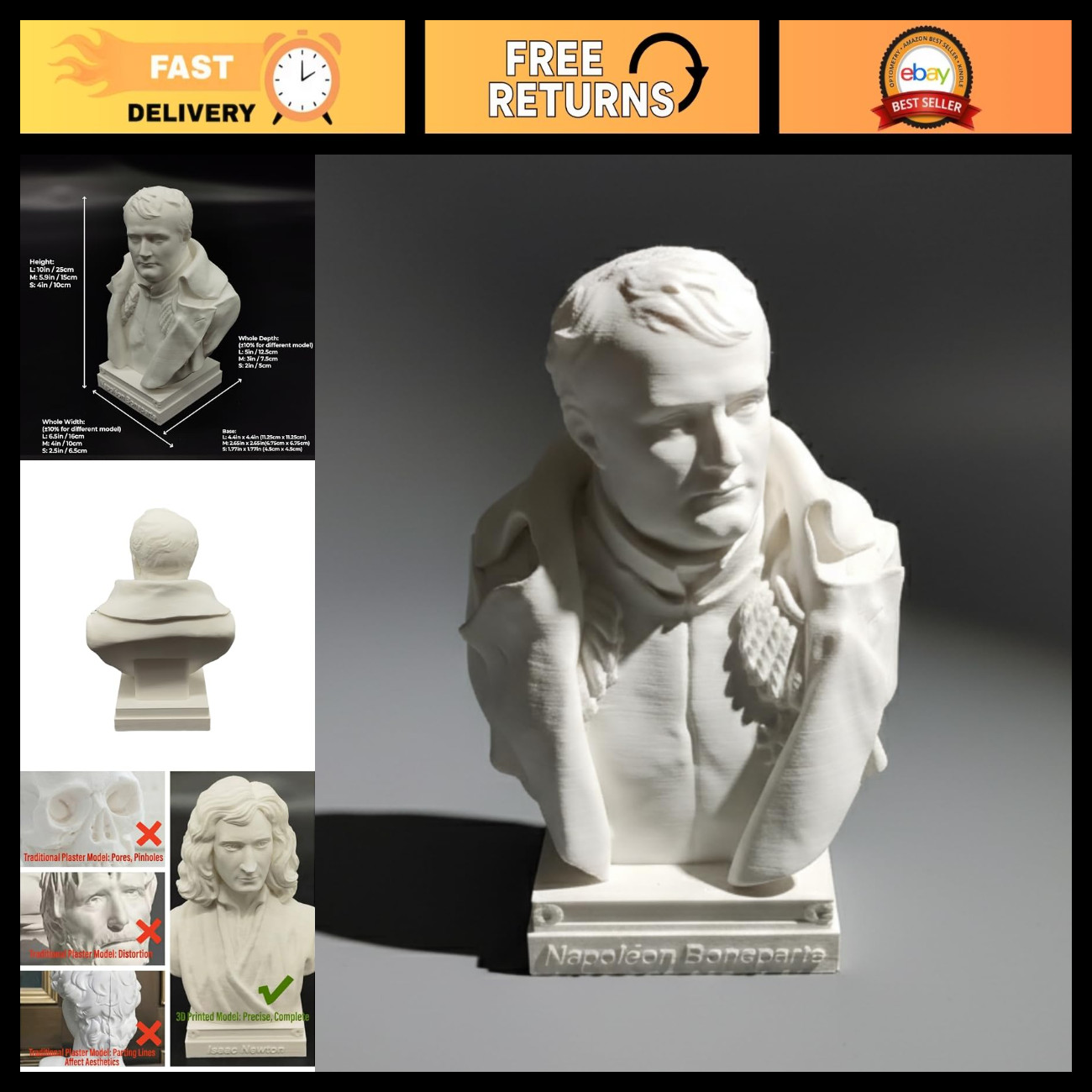 Napoleon Bonaparte Bust Statue - Conqueror Figurine, Multiple Sizes Available