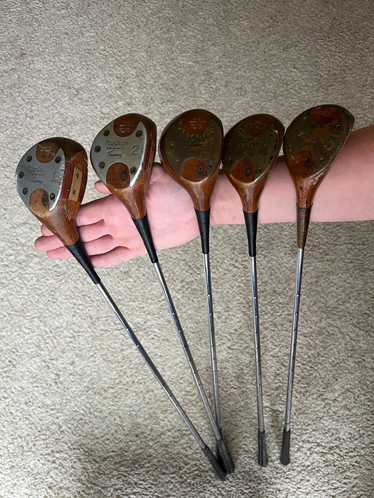 Vintage MacGregor Eye O Matic Tourney Woods M85W 1,2,3,4 Right Handed + #5 TW2