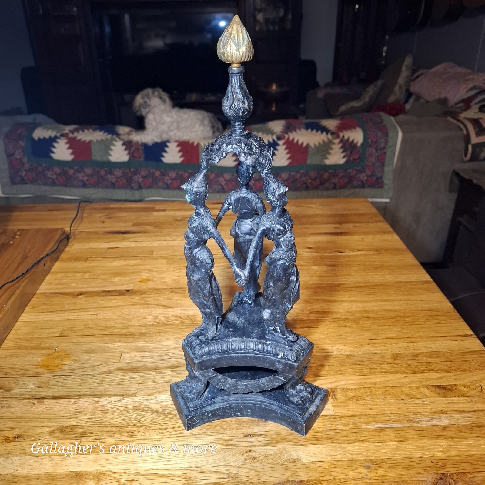 VINTAGE MYTHOLOGICAL 3 GRACES ART NOUVEAU STYLE BRONZE OR BRASS STATUE 17