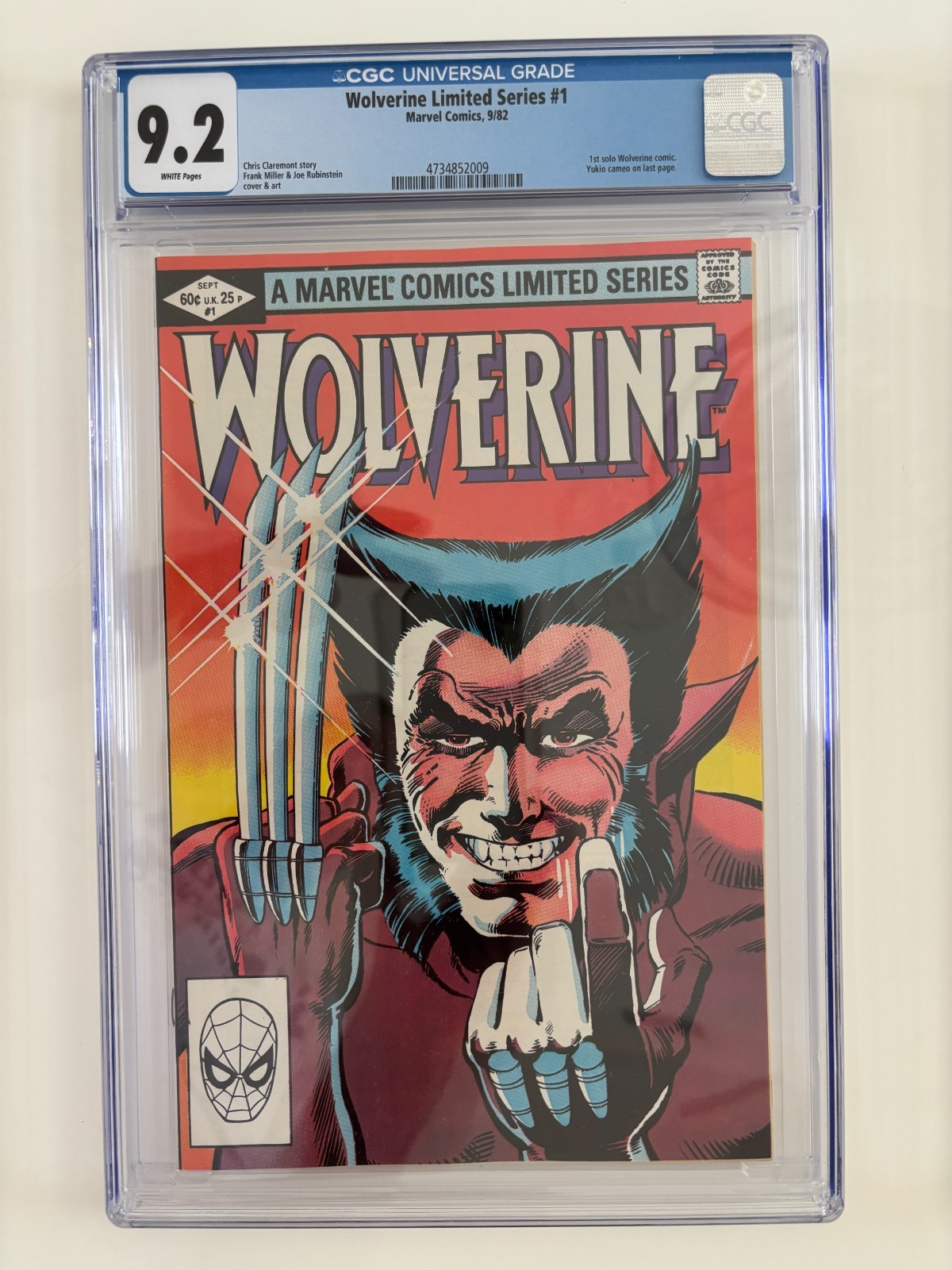 Wolverine #1 (September 1982) CGC 9.2, WHITE PGS, Cert#4734852009 Frank Miller