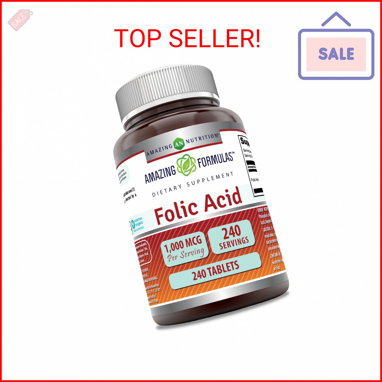 Amazing Formulas Folic Acid 1000 Mcg (1 Mg) | 240 Tablets Supplement | Vitamin B