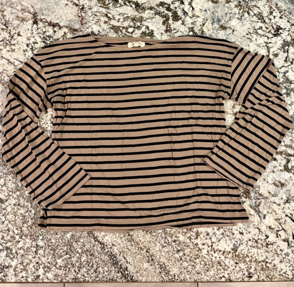 Madewell Black and Tan Striped Long Sleeve T Shirt Women\'s XXS Madewell Black and Tan Striped Long Sleeve T Shirt Women\'s XXS