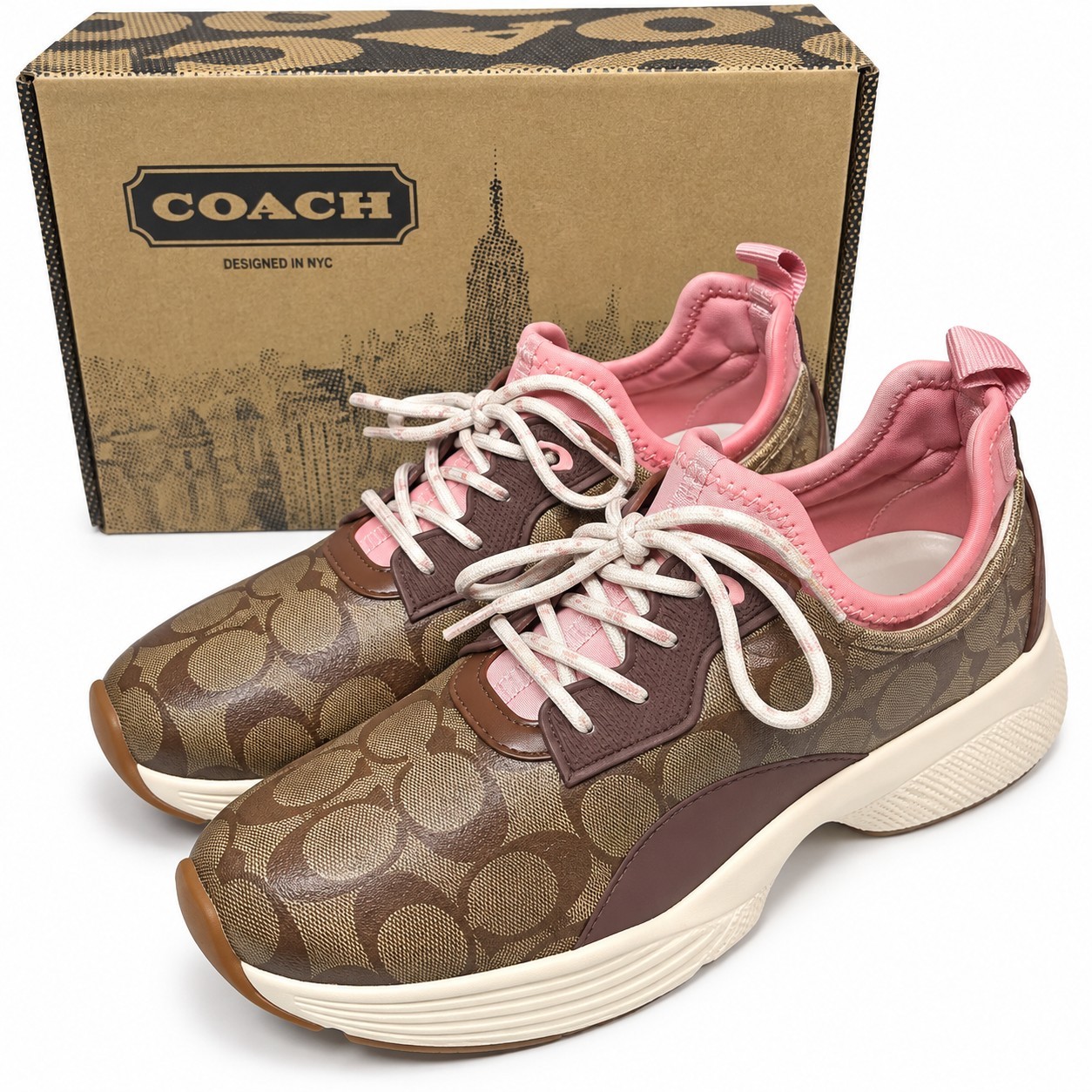 COACH C270 Tech Runner C5774 Signature Sneakers Khaki Pink Women’s 9.5B