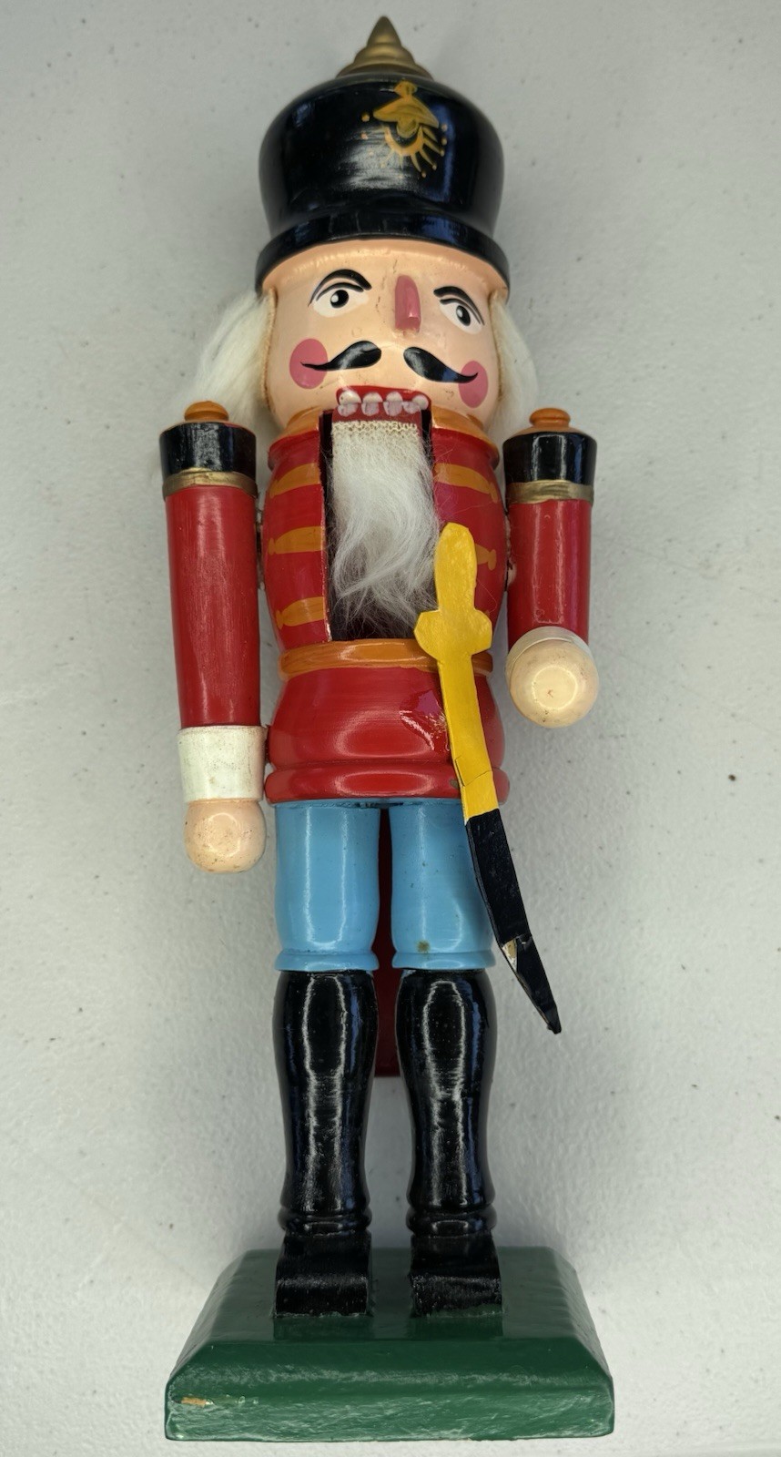 Vintage Erzgebirge German Wooden Nutcracker Soldier Red Uniform W/ Box 13