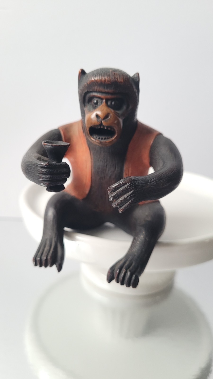Vintage/ Antique Japanese (?) Handcarved Painted Wooden Monkey Figurine