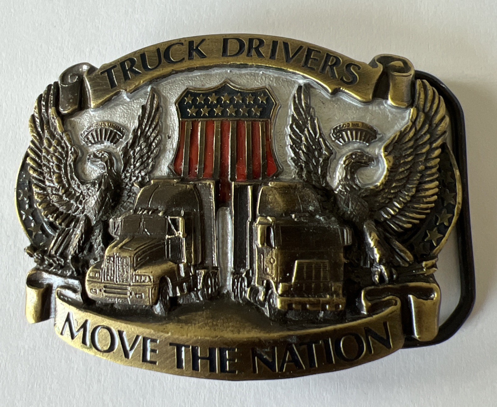 1987 Vtg Great American Belt Buckle Co Truck Drivers Move The Nation USA Made T