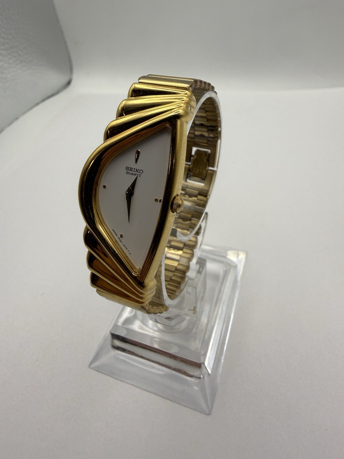Women\'s Vintage 1991 Watch SEIKO 1N00-5E09* White Dial Asymmetrical Half Moon