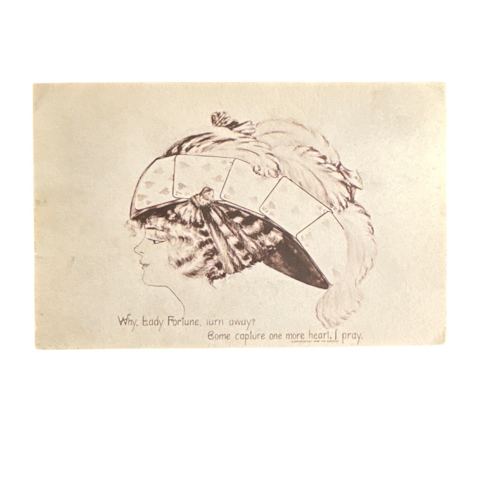 Antique 1909 Lady Fortune Playing Card Hat Postcard Aberdeen SD Postmark