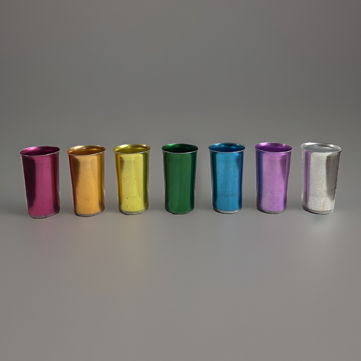 Sunburst Aluminum Rainbow Tumblers Cups 1950s-1960s Italy Set of 7 Vintage Rare Sunburst Aluminum Rainbow Tumblers Cups 1950s-1960s Italy Set of 7 Vintage Rare