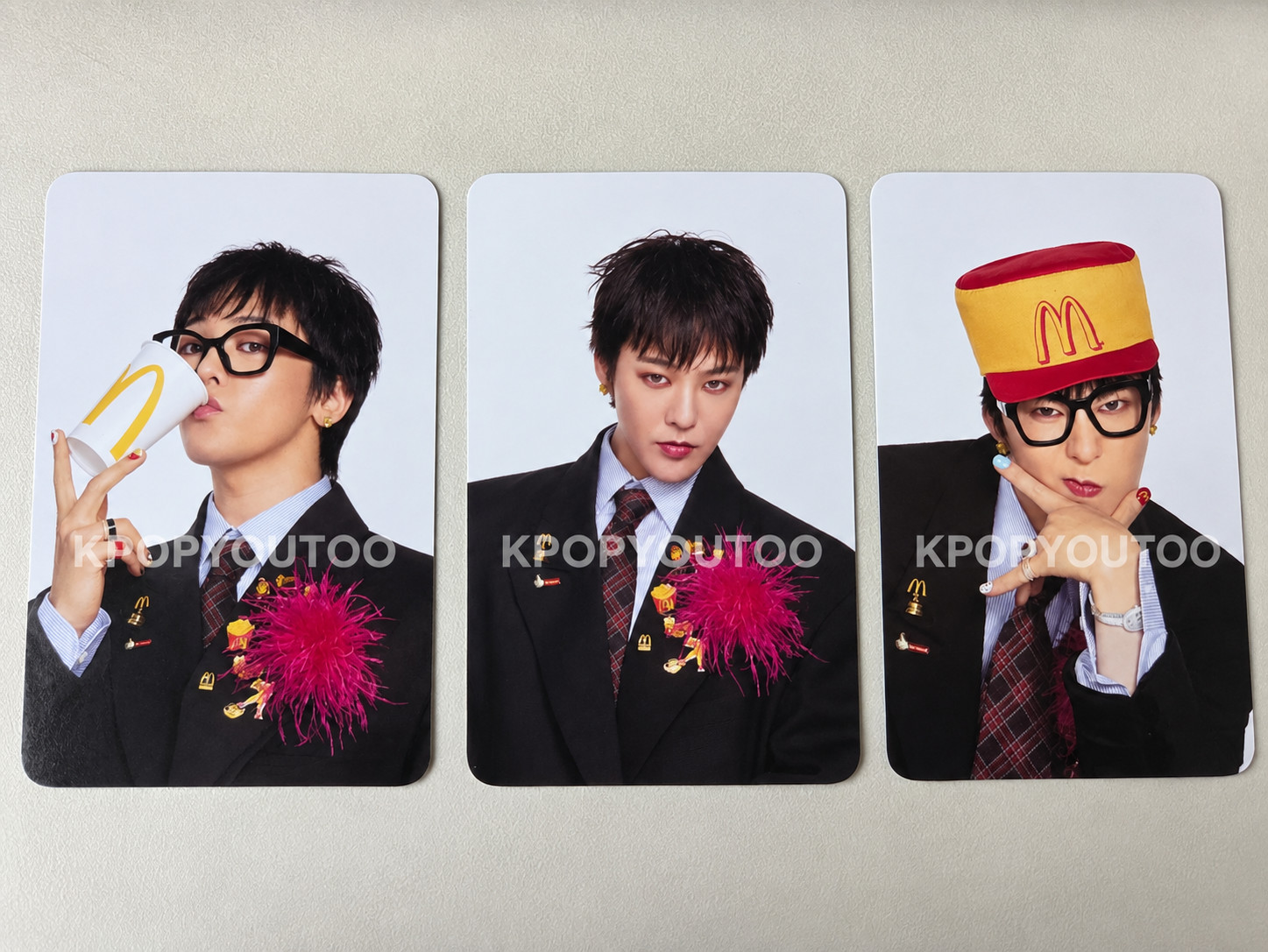 G-DRAGON GD McDonald's x PEACEMINUSONE OFFICIAL PHOTOCARD PIN SET BALL CAP