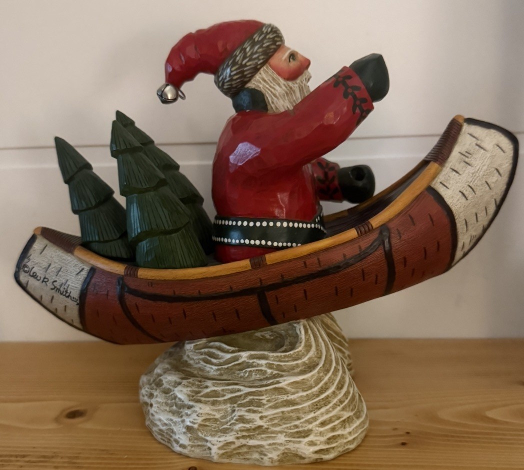 Leo Smith Santa Canoe Numbered 561/1000 Figure Trees Vtg HTF. Missing oar. Leo Smith Santa Canoe Numbered 561/1000 Figure Trees Vtg HTF. Missing oar.