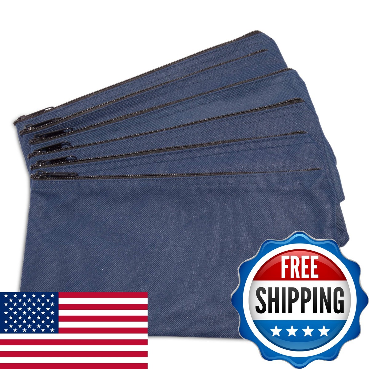 DALIX Zipper Bank Deposit Money Bags Cash Coin Pouch 6 Pack Navy Blue