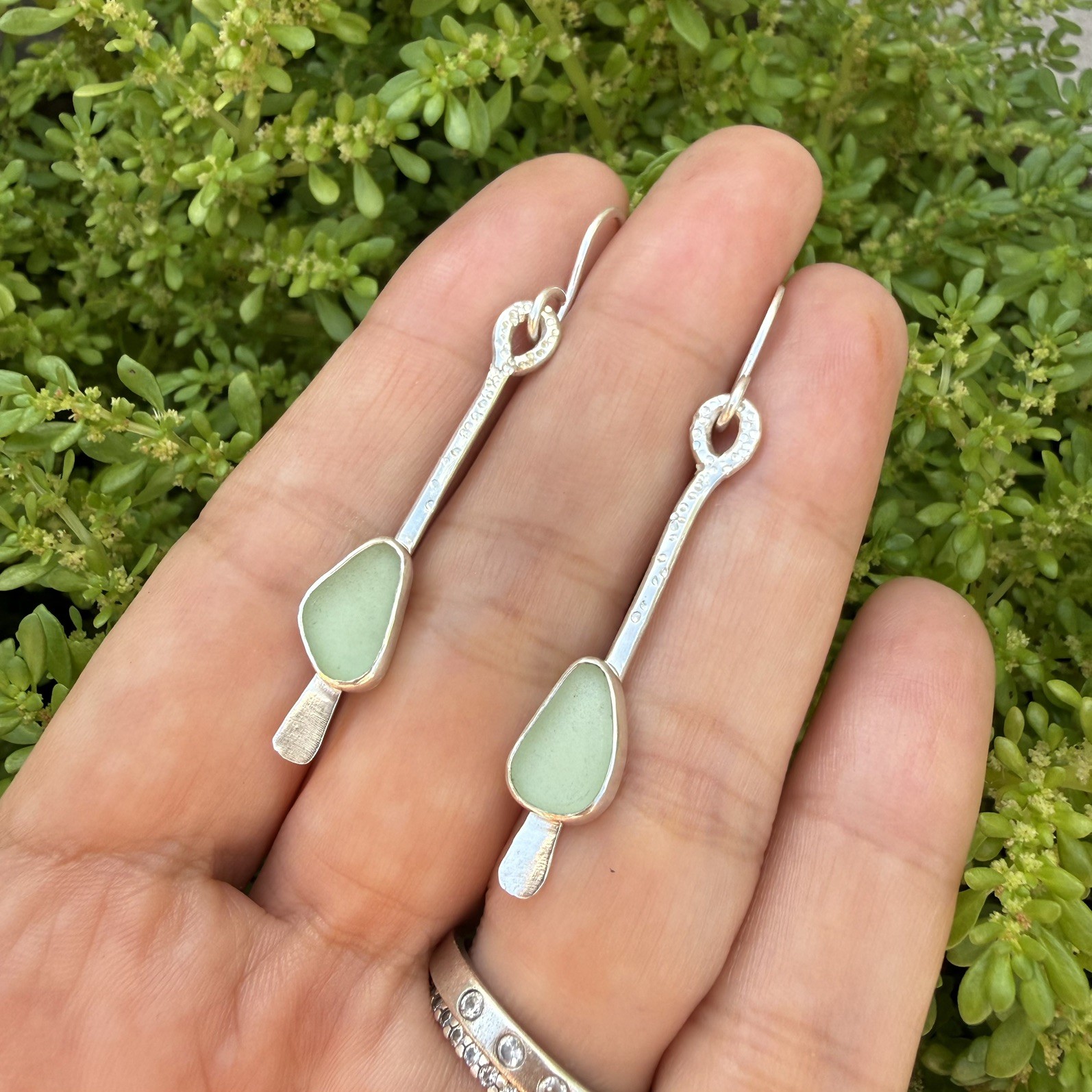 Seafoam Green Genuine Caribbean Sea Glass Sterling Silver Earrings Seafoam Green Genuine Caribbean Sea Glass Sterling Silver Earrings