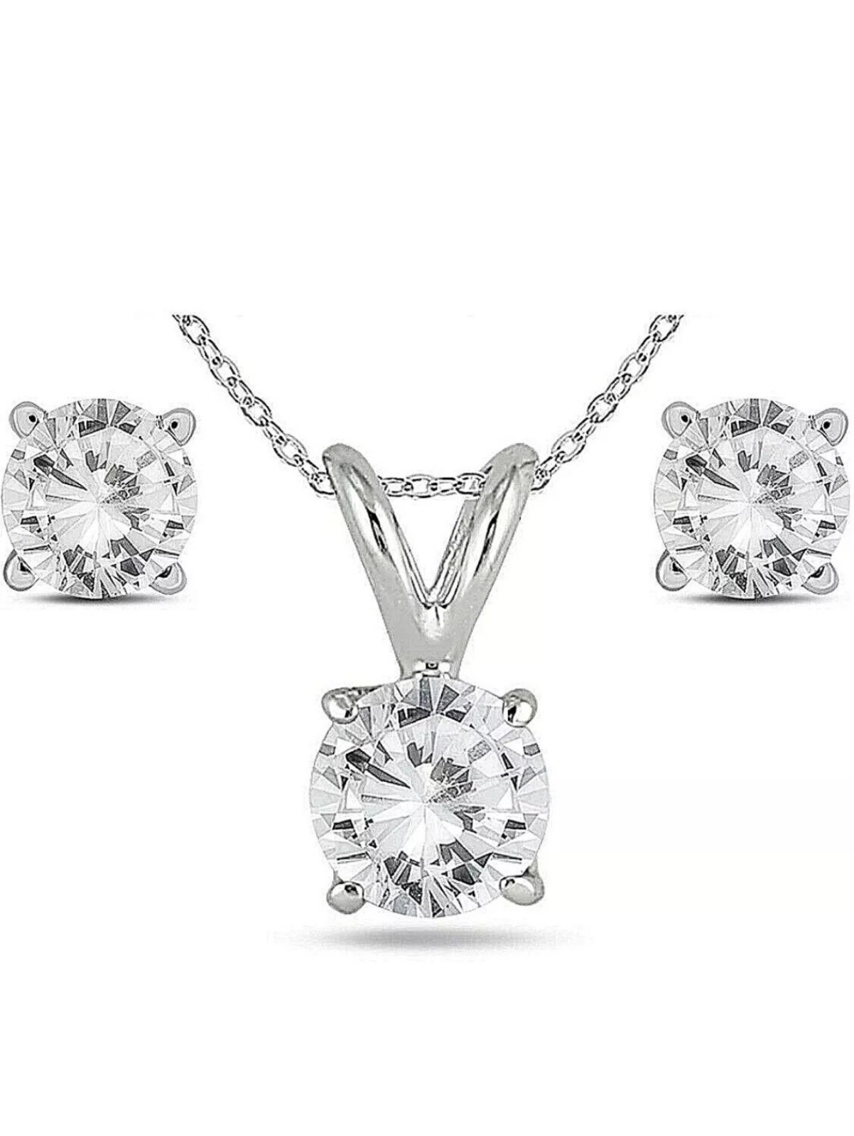 6 CT Round Lab Created Diamond Necklace Stud Earrings Set Solid 14K White Gold 6 CT Round Lab Created Diamond Necklace Stud Earrings Set Solid 14K White Gold