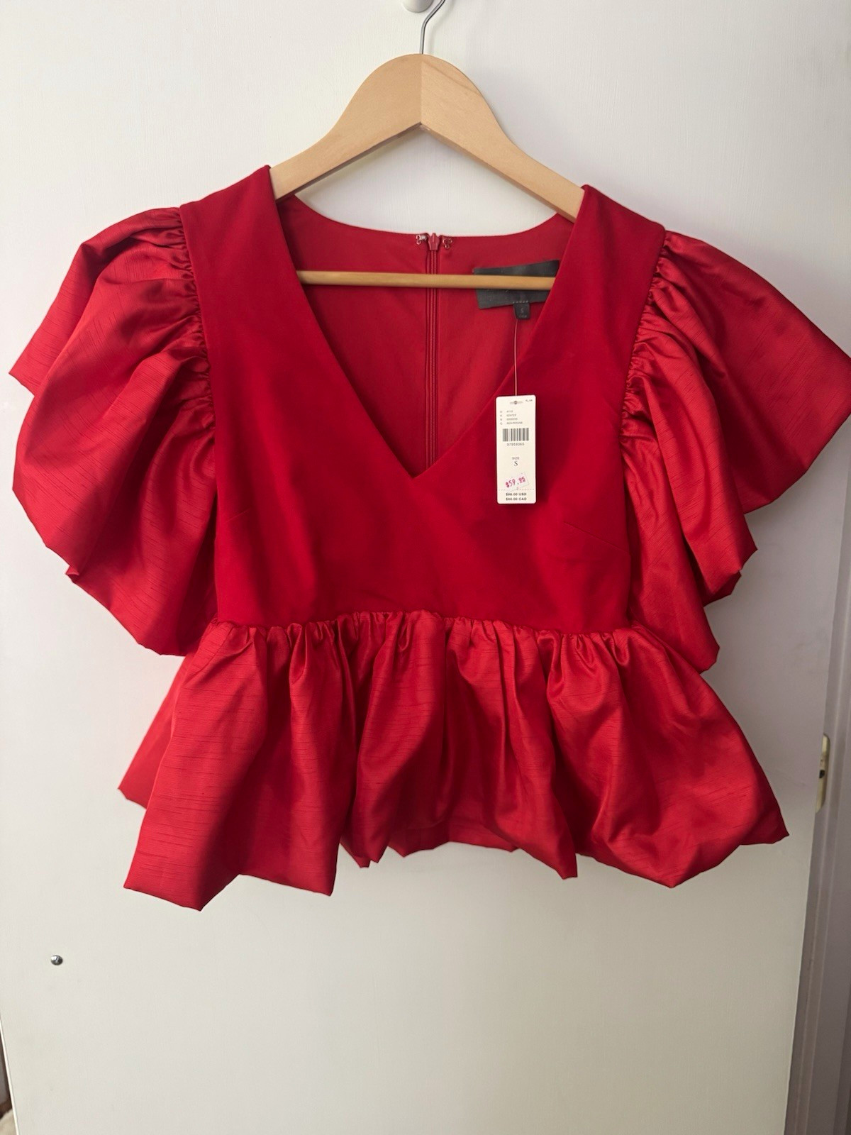 Anthropologie Red Solid Woven V-Neck Ruffle Short Sleeve Peplum Blouse S Anthropologie Red Solid Woven V-Neck Ruffle Short Sleeve Peplum Blouse S
