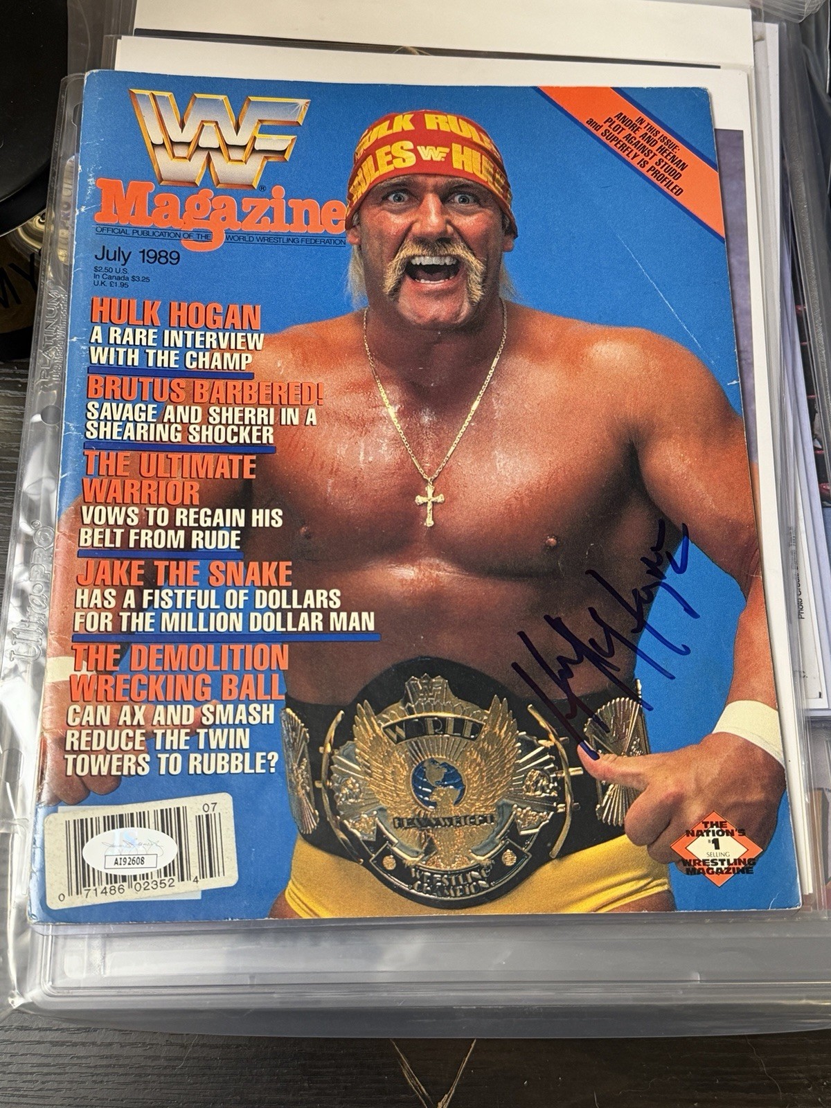WWF Magazine Signed Hulk Hogan Cover JSA Certified Champion July 1989 WWF Magazine Signed Hulk Hogan Cover JSA Certified Champion July 1989