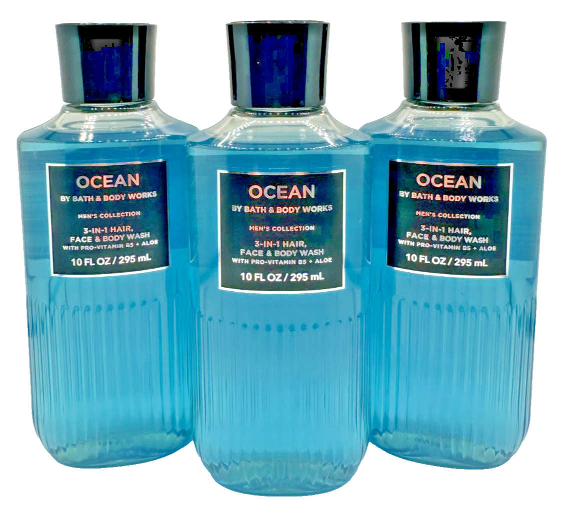 NEW Bath & Body Works Lot of 3 Ocean 3-In-1 Hair Face Body Wash Shower 10 oz NEW Bath & Body Works Lot of 3 Ocean 3-In-1 Hair Face Body Wash Shower 10 oz