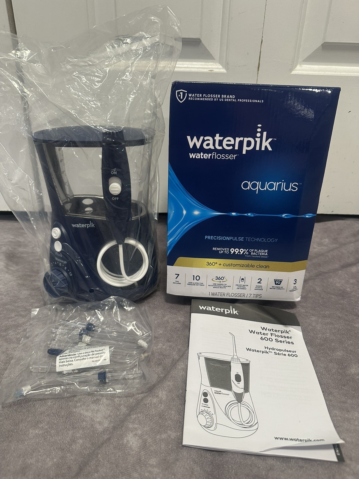 Waterpik Aquarius Countertop Water Flosser with 10 Settings 7 Tips Blue *New OB*