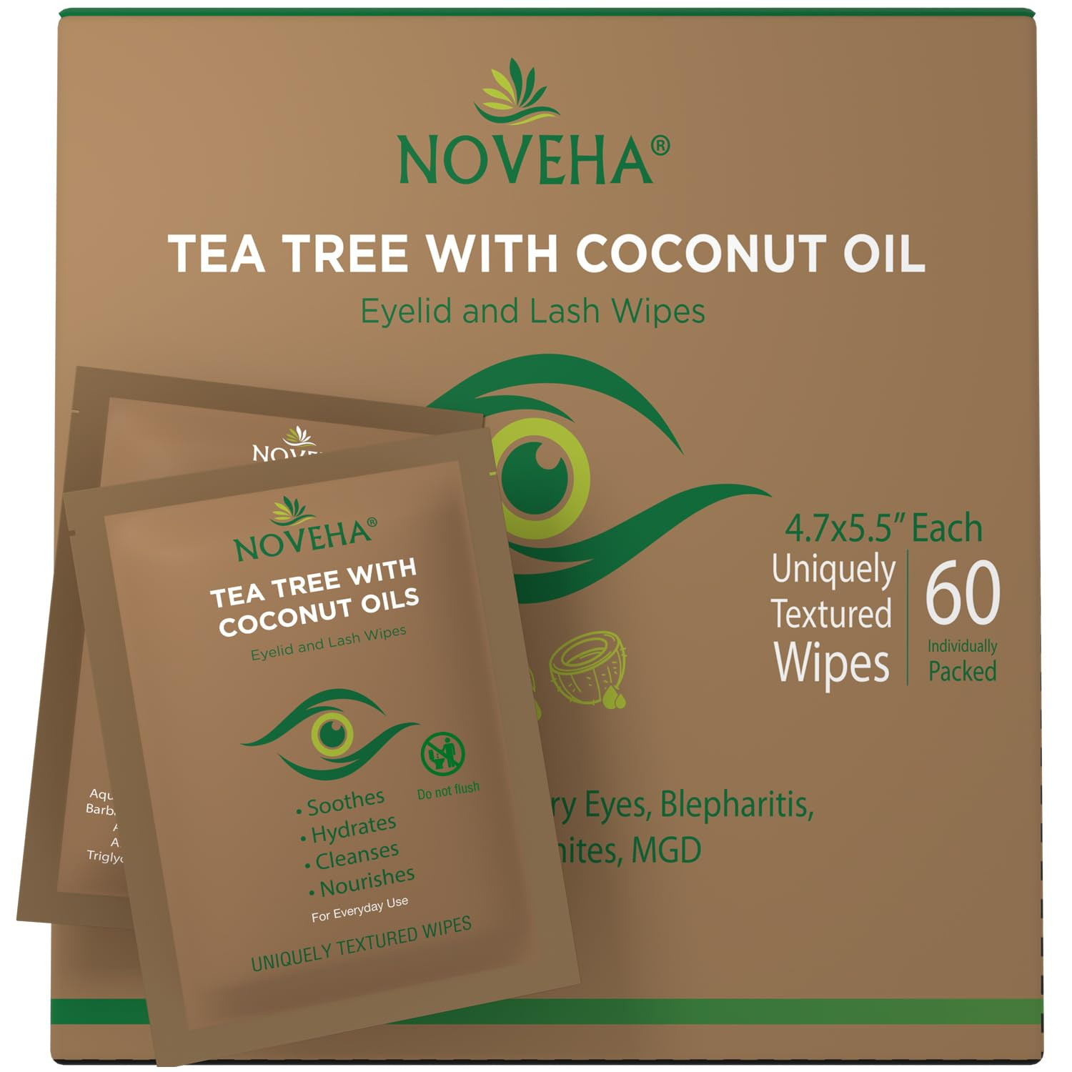 NOVEHA Tea Tree & Coconut Oil Eyelid & Lash Wipes for Demodex Blepharitis NOVEHA Tea Tree & Coconut Oil Eyelid & Lash Wipes for Demodex Blepharitis