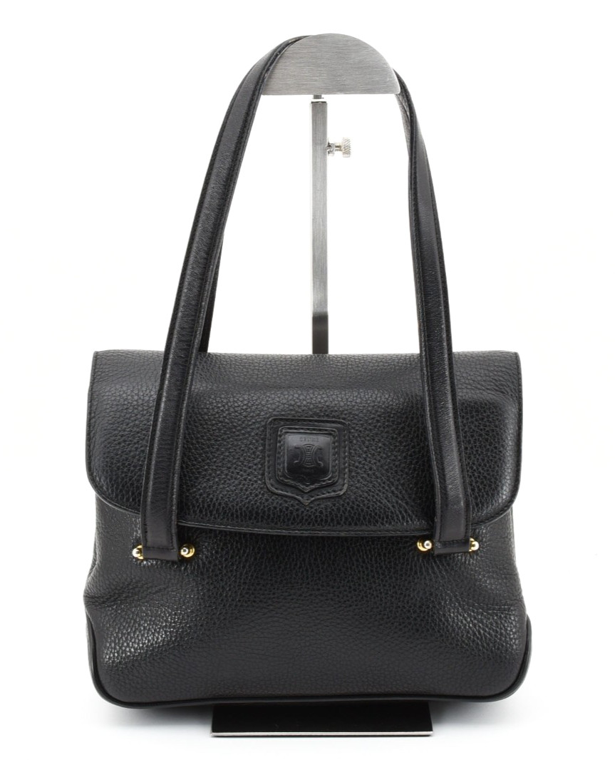 CELINE Macadam Blason Leather Hand Bag Purse Shoulder Black Authentic