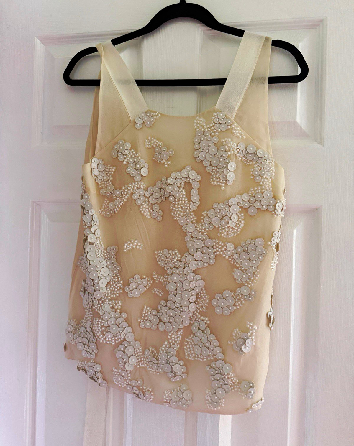 Robert Rodriguez Ivory Silk Chiffon Beaded Floral Tie Back Blouse Size 4