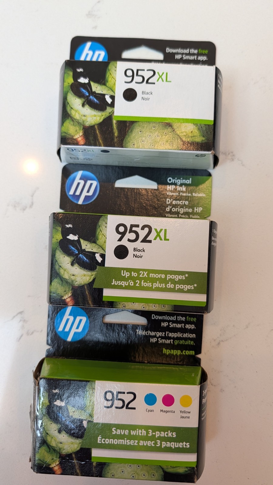 Sealed (2) HP 952XL Black/Unsealed (1) 952 Color 3-pack - Exp Range \'23-\'24