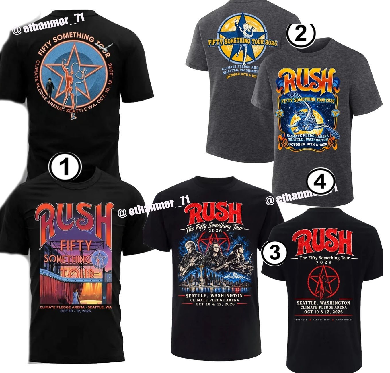 RUSH Fifty Something Tour 2026 T Shirt Seattle WA Oct 10 & 12 Climate Pledge Are