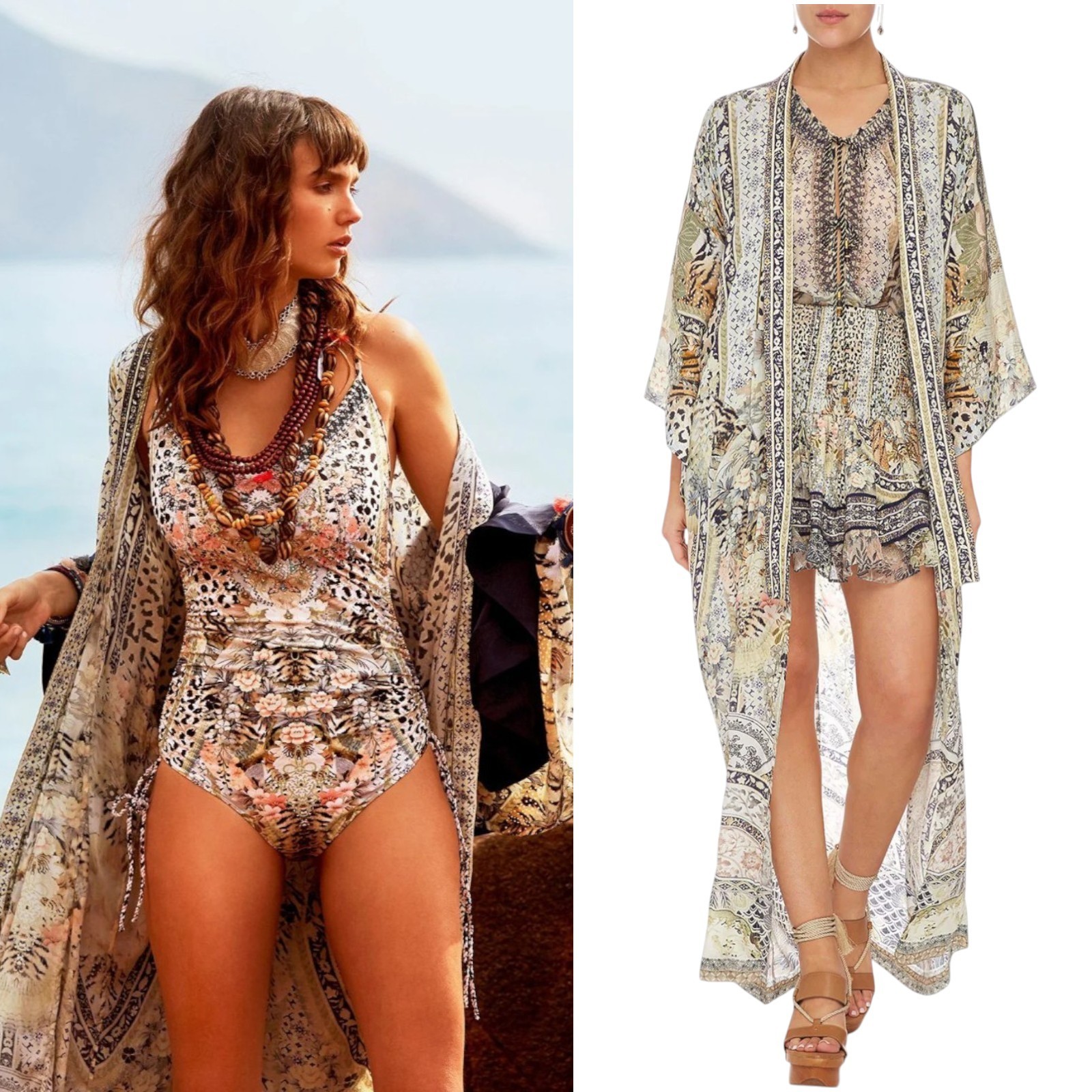 Camilla Moto Maiko Kimono Size Medium Silk Animal Print Robe Resort Overlay Camilla Moto Maiko Kimono Size Medium Silk Animal Print Robe Resort Overlay