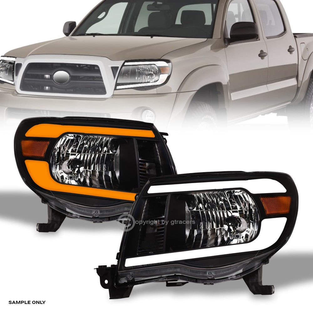 Switchback Sequential For 2005-2011 Toyota Tacoma Blk Headlights w/LED Tube Bar