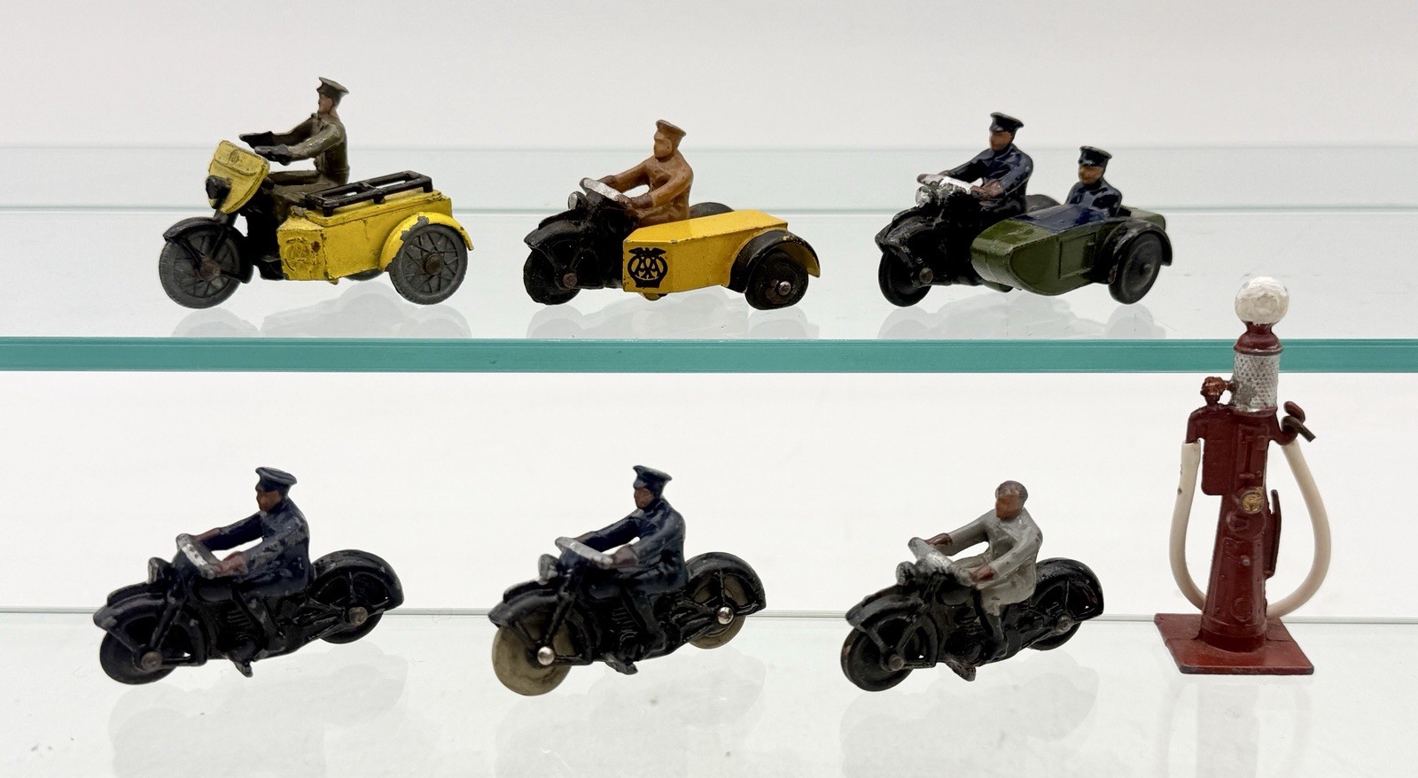 6 Meccano Dinky Vintage Motorcycle Vintage Lot With Dinky Pump/harley