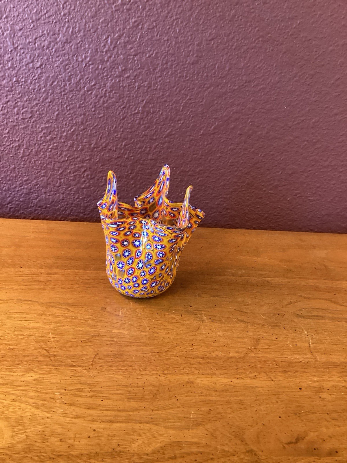 Murano Millefiori Art Glass Fazzoletto Handkerchief Vase Murano Millefiori Art Glass Fazzoletto Handkerchief Vase