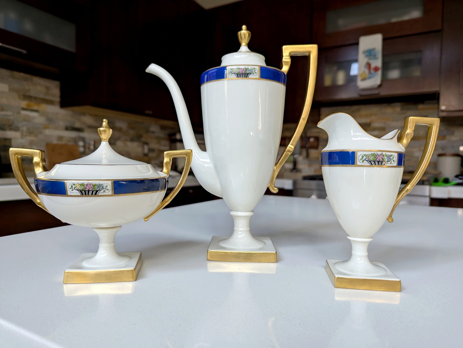 Antique Lenox Belleek Meadowbrook Porcelain Coffee Tea Service Set Neoclassical