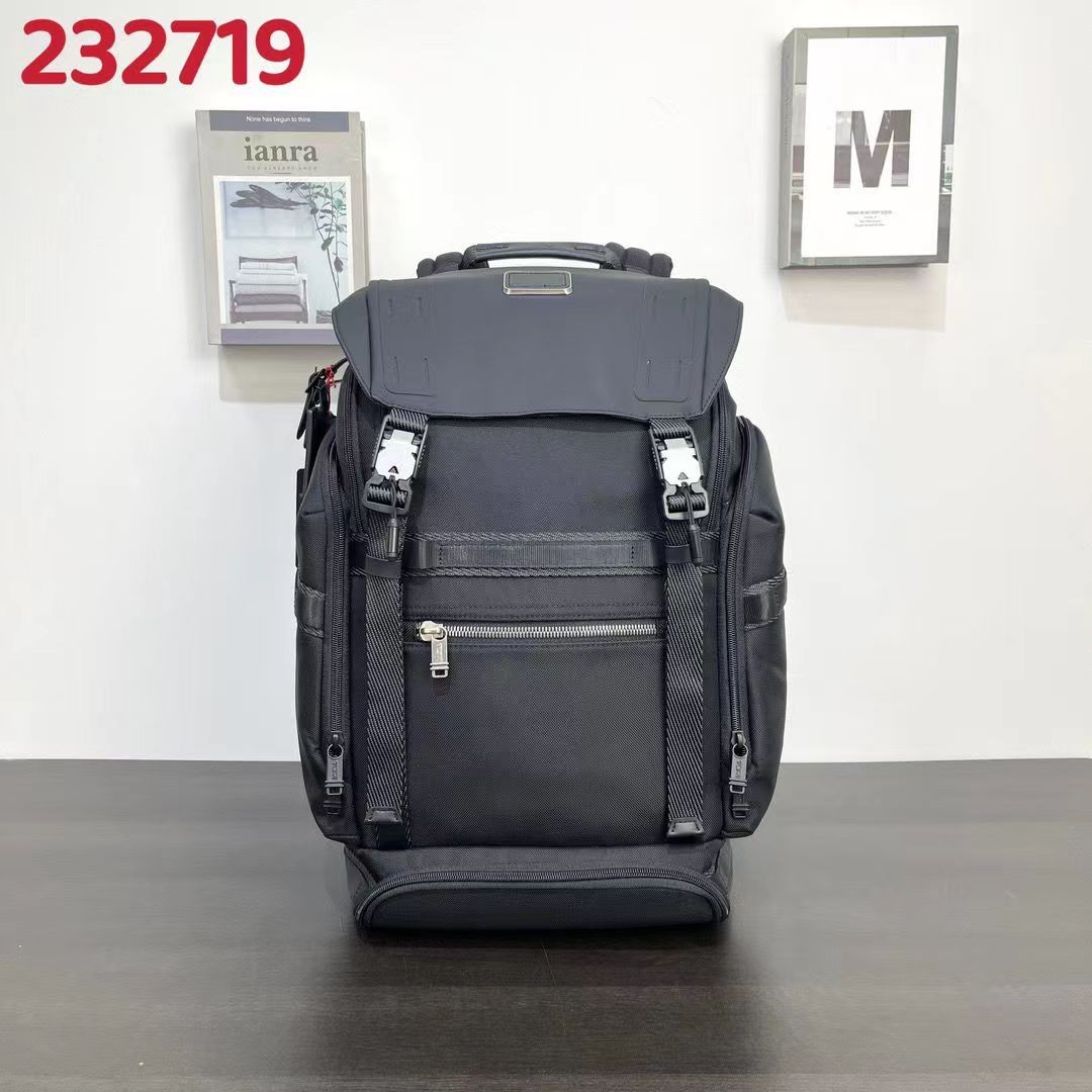 TUMI ALPHA BRAVO Expedition Flap Backpack Black Nylon Large Carry 0232719D