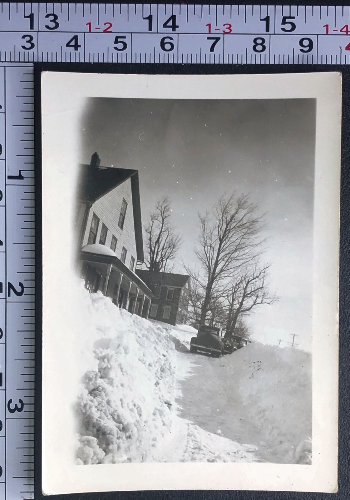 1945 Bad Winter Storm Deep Snow Driveway Automobile Car Photo Snapshot