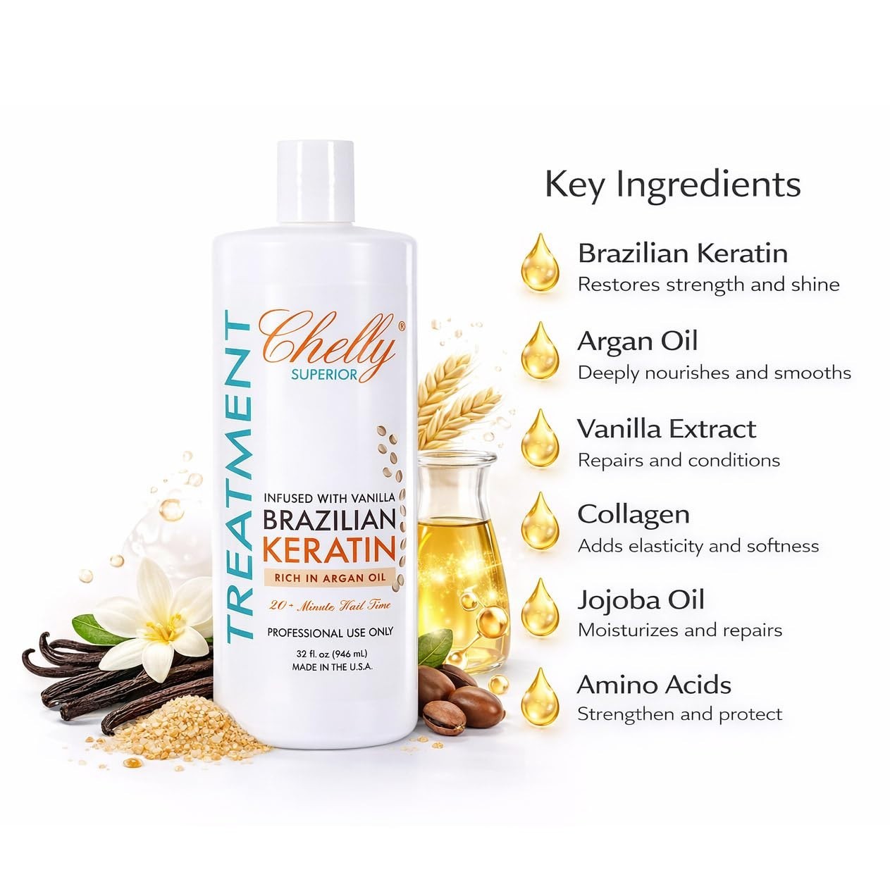 CHELLY BRAZILIAN KERATIN Treatment Infused with Vanilla 32oz. Made in USA