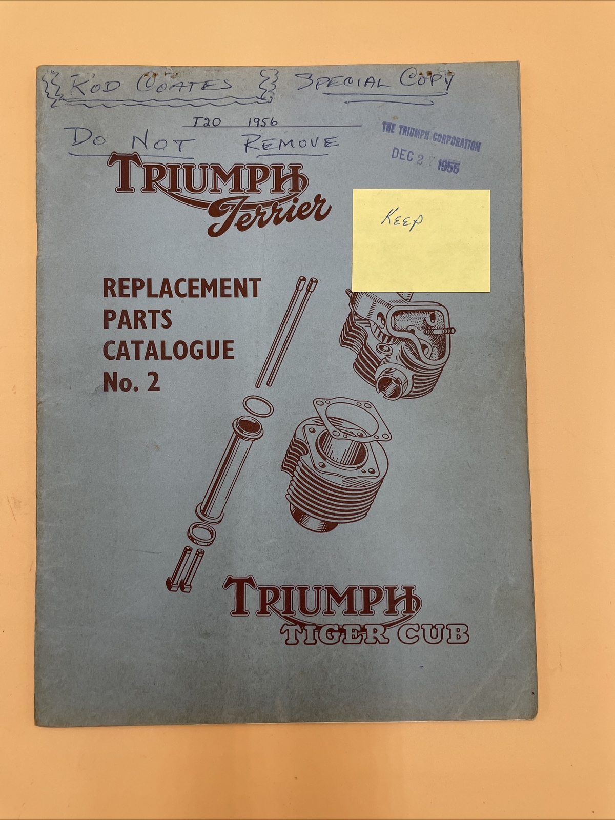 GENUINE RARE TRIUMPH CUB MODEL T15 T20 REPLACEMENT PARTS CATALOG BOOK #2 1954 GENUINE RARE TRIUMPH CUB MODEL T15 T20 REPLACEMENT PARTS CATALOG BOOK #2 1954
