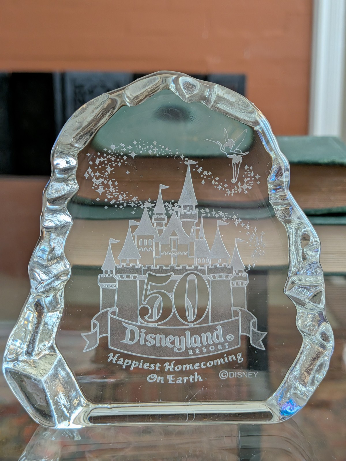 California Disney Disneyland Resorts Glass Etched Castle Paperweight Desk Art