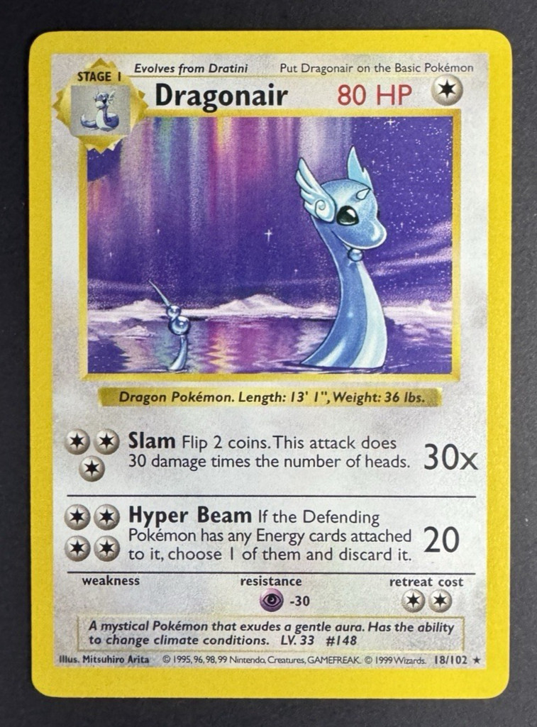 Dragonair 18/102 (Shadowless) Regular Rare - Base Set - Pokémon TCG - NM
