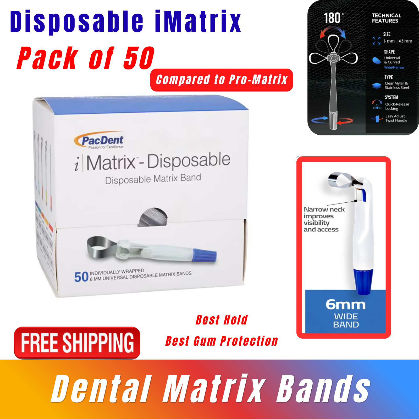 Dental Pro Matrix Disposable Bands, Wide-Narrow and 6mm-4.5mm Sizes   |  50/Box
