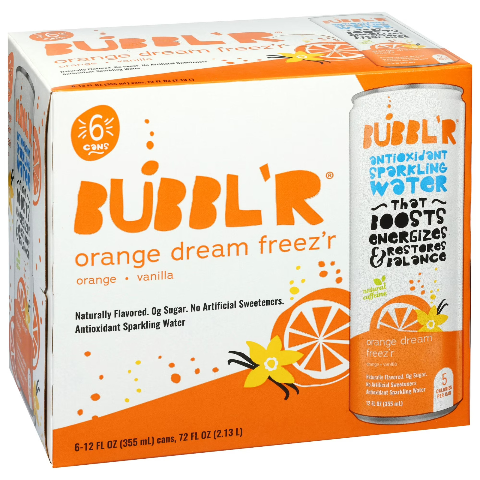 BUBBL\'R Antioxidant Sparkling Water Orange Dream Freez\'r 12 fl oz, 6 Pack Cans BUBBL\'R Antioxidant Sparkling Water Orange Dream Freez\'r 12 fl oz, 6 Pack Cans